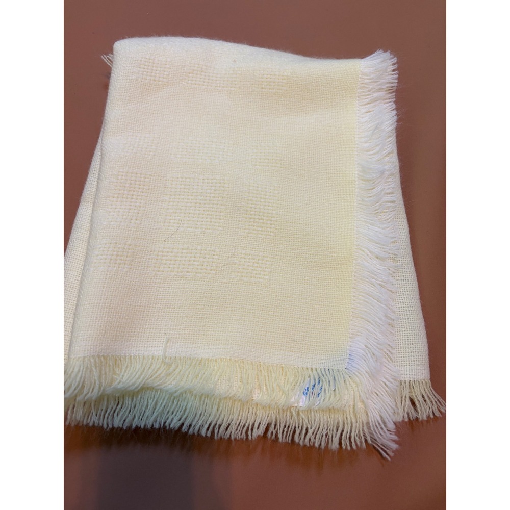 Churchill Hand Woven Vintage Yellow Baby Blanket Orlon Acrylic Fringed 36x36